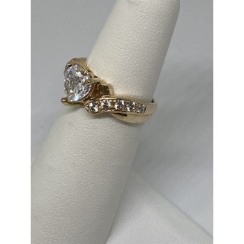 925 Sterling Silver Vermeil Heart CZ Ring Size 4.75