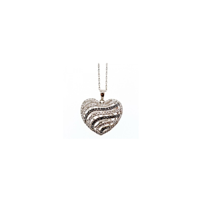 925 Sterling Silver White & Black CZ Heart Chain With Pendant