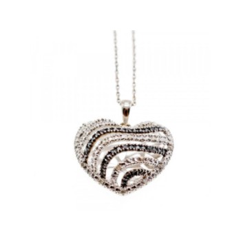 925 Sterling Silver White & Black CZ Heart Chain With Pendant
