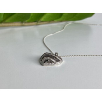 925 Sterling Silver White & Black CZ Heart Chain With Pendant