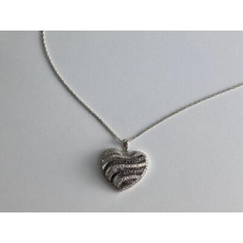 925 Sterling Silver White & Black CZ Heart Chain With Pendant
