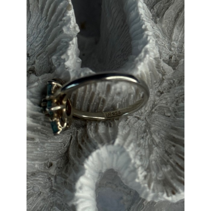 925 Sterling Silver Aquamarine Flower Ring Size 7