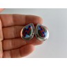 Vintage 925 Sterling Silver Agate Mosaic Stud Earrings