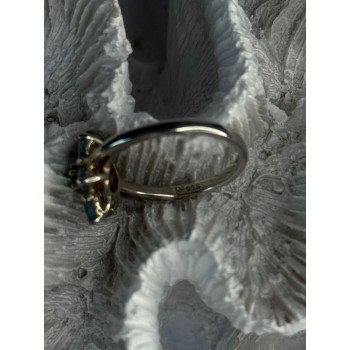 925 Sterling Silver Aquamarine Flower Ring Size 7