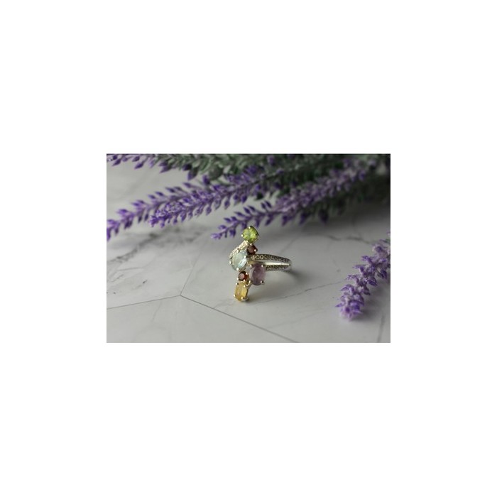 925 Sterling Silver Multi Gemstones Ring Size 8