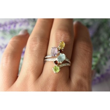 925 Sterling Silver Multi Gemstones Ring Size 8