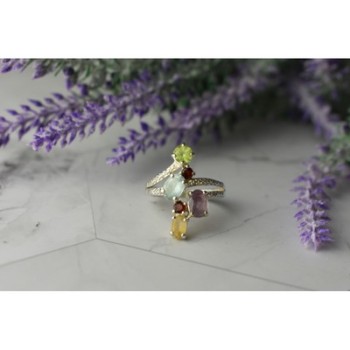 925 Sterling Silver Multi Gemstones Ring Size 8