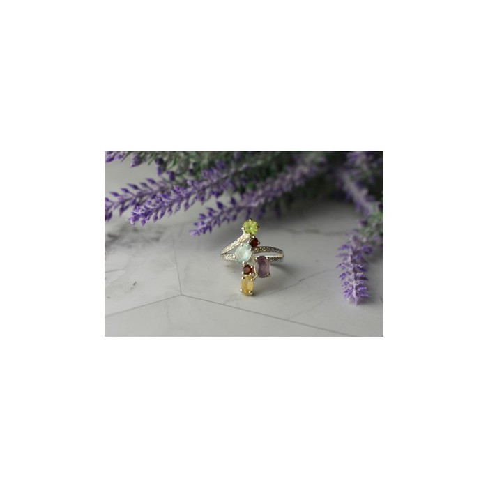 925 Sterling Silver Multi Gemstones Ring Size 8