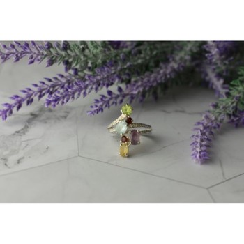 925 Sterling Silver Multi Gemstones Ring Size 8
