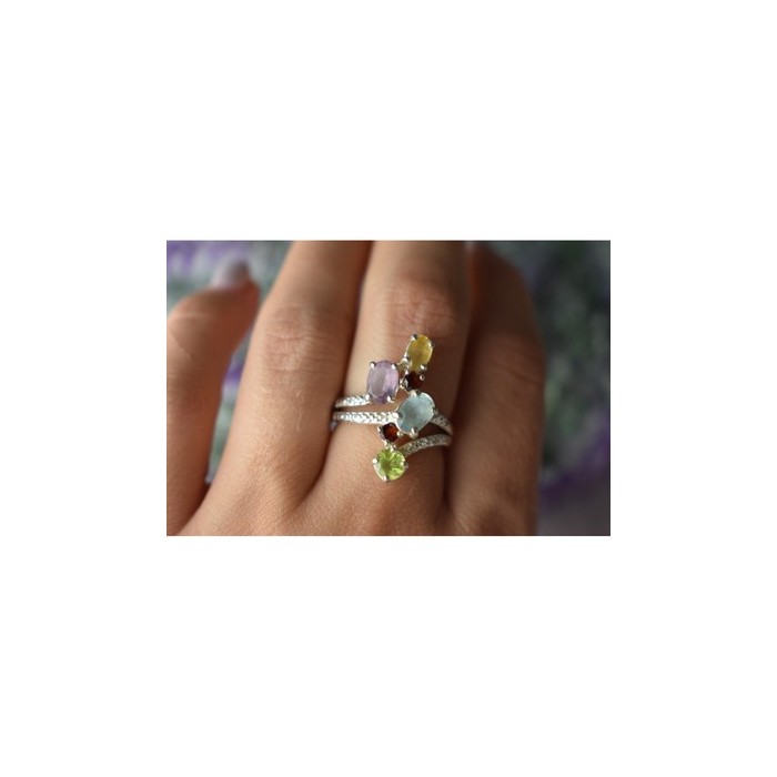 925 Sterling Silver Multi Gemstones Ring Size 8