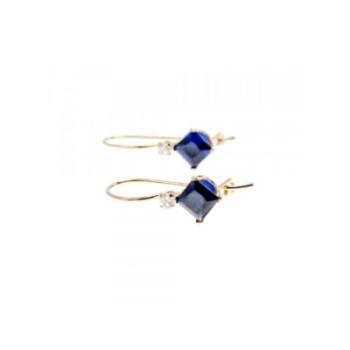 10K YELLOW GOLD SAPPHIRES & DIAMONDS EARRINGS
