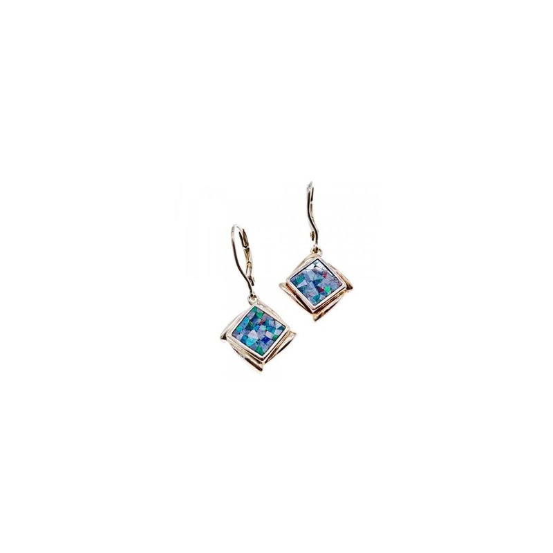 Vintage 925 Sterling Silver Mosaic Opal Earrings