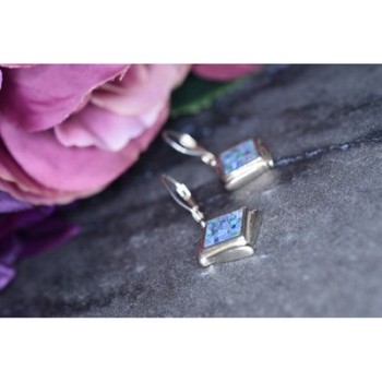 Vintage 925 Sterling Silver Mosaic Opal Earrings