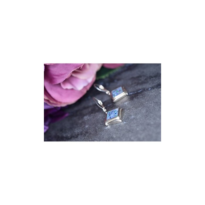 Vintage 925 Sterling Silver Mosaic Opal Earrings