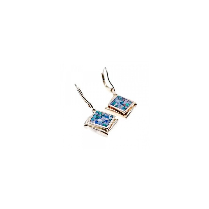 Vintage 925 Sterling Silver Mosaic Opal Earrings