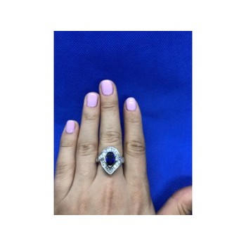 925 Sterling Silver Sapphire & CZ Ring Size 8