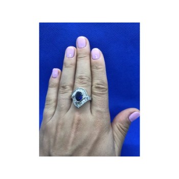 925 Sterling Silver Sapphire & CZ Ring Size 8