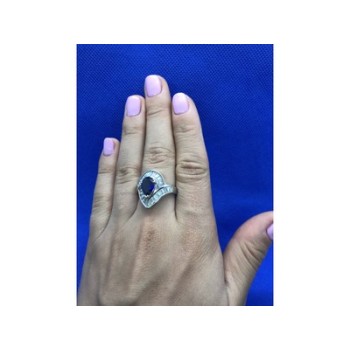 925 Sterling Silver Sapphire & CZ Ring Size 8