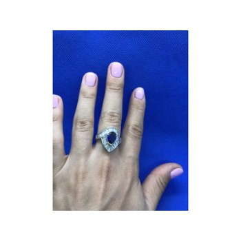 925 Sterling Silver Sapphire & CZ Ring Size 8