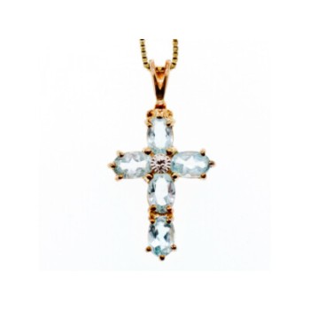 925 Sterling Silver Gold Plated Blue Spinel Chain With Cross