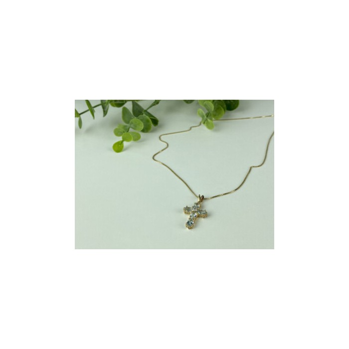 925 Sterling Silver Gold Plated Blue Spinel Chain With Cross