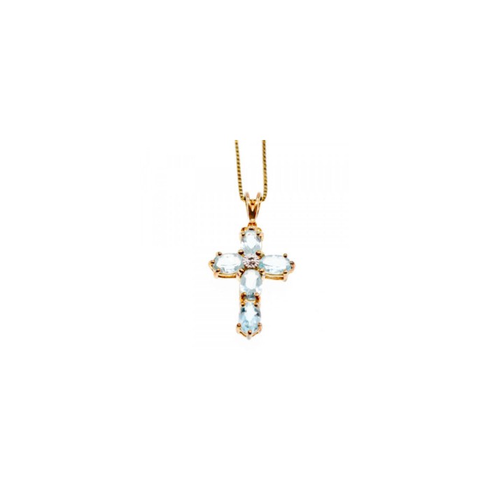 925 Sterling Silver Gold Plated Blue Spinel Chain With Cross