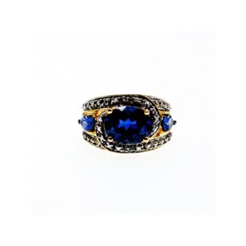 925 Sterling Silver Gold Plated Sapphires Ring Size 5.5
