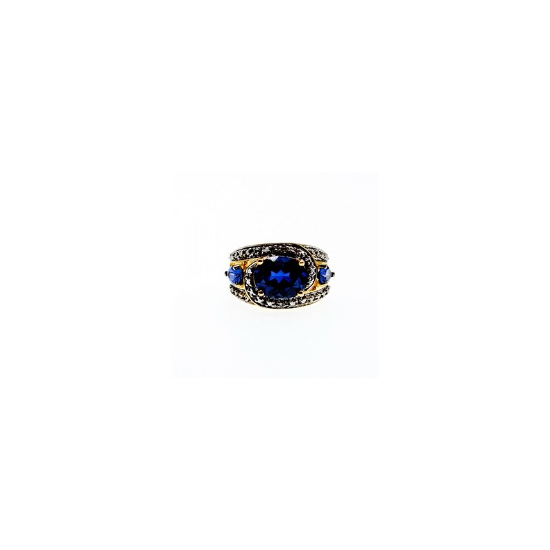 925 Sterling Silver Gold Plated Sapphires Ring Size 5.5