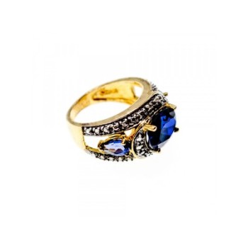 925 Sterling Silver Gold Plated Sapphires Ring Size 5.5