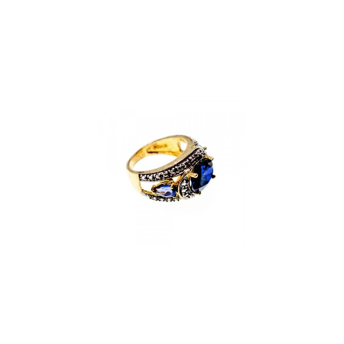 925 Sterling Silver Gold Plated Sapphires Ring Size 5.5