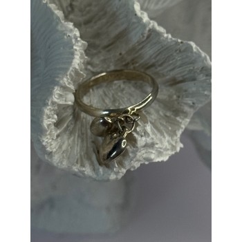 925 Sterling Silver 2 Hearts Charms Ring Size 5