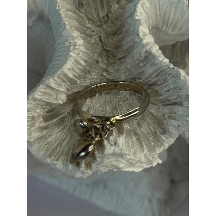 925 Sterling Silver 2 Hearts Charms Ring Size 5