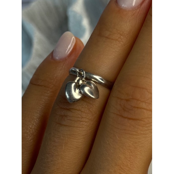 925 Sterling Silver 2 Hearts Charms Ring Size 5