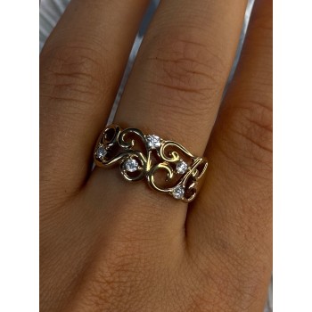 925 Sterling Silver Gold Plated White Topaz Ring Size 8.5