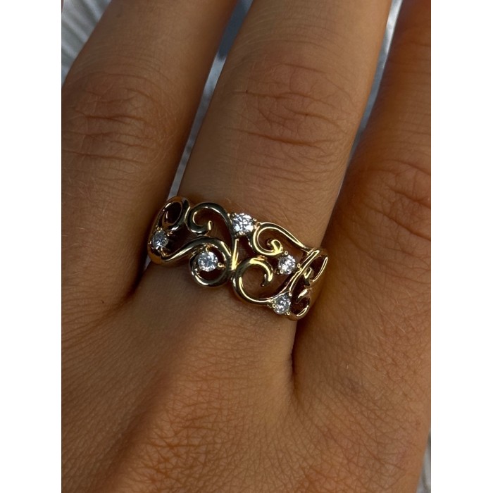 925 Sterling Silver Gold Plated White Topaz Ring Size 8.5