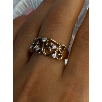 925 Sterling Silver Gold Plated White Topaz Ring Size 8.5