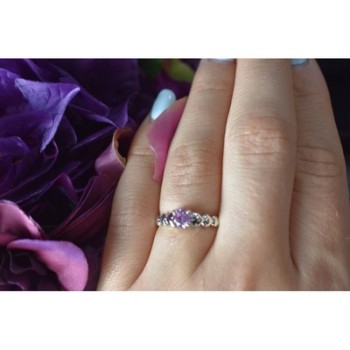 925 Sterling Silver Pink CZ Ring Size 6.5