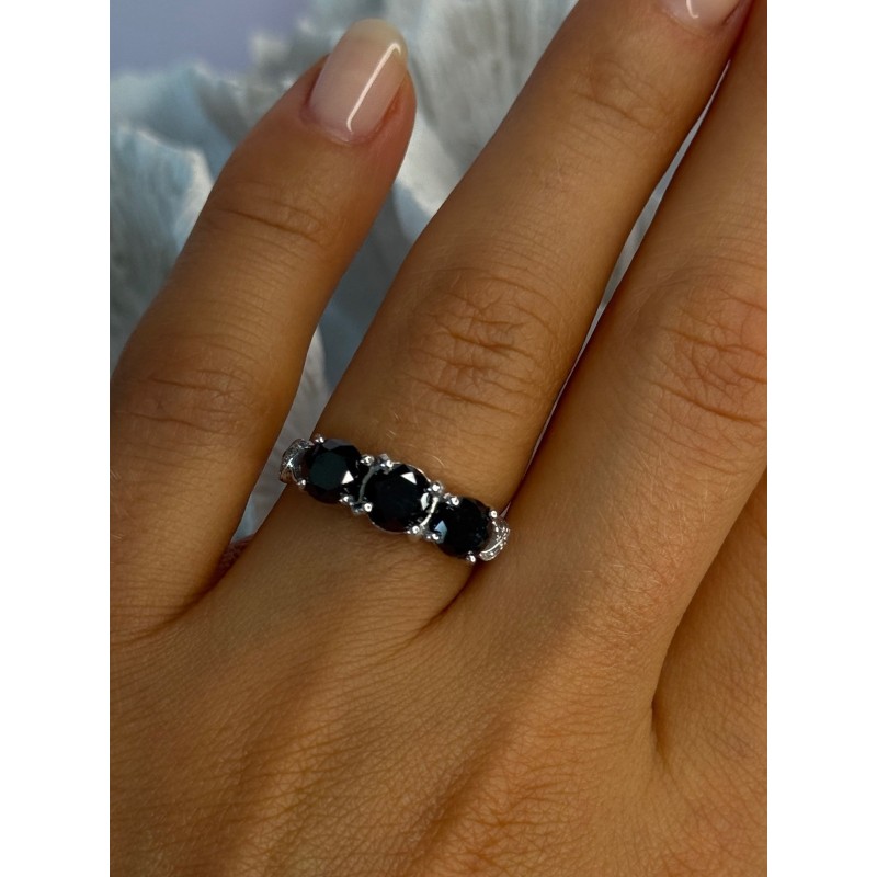 10K White Gold Sapphire & Diamond Ring Size 7.5