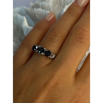 10K White Gold Sapphire & Diamond Ring Size 7.5