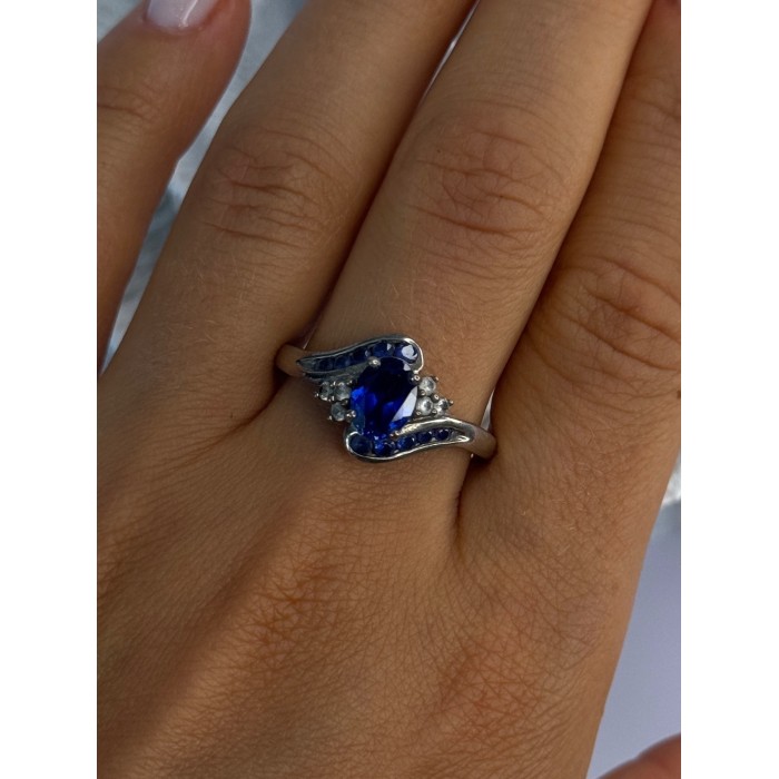 925 Sterling Silver Sapphire & Beryl Ring Size 11.5