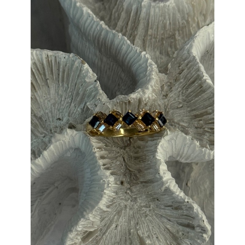 14K Yellow Gold Sapphire & Beryl Ring Size 10