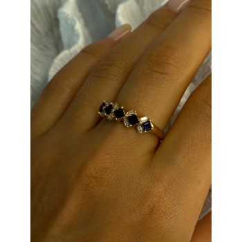 14K Yellow Gold Sapphire & Beryl Ring Size 10