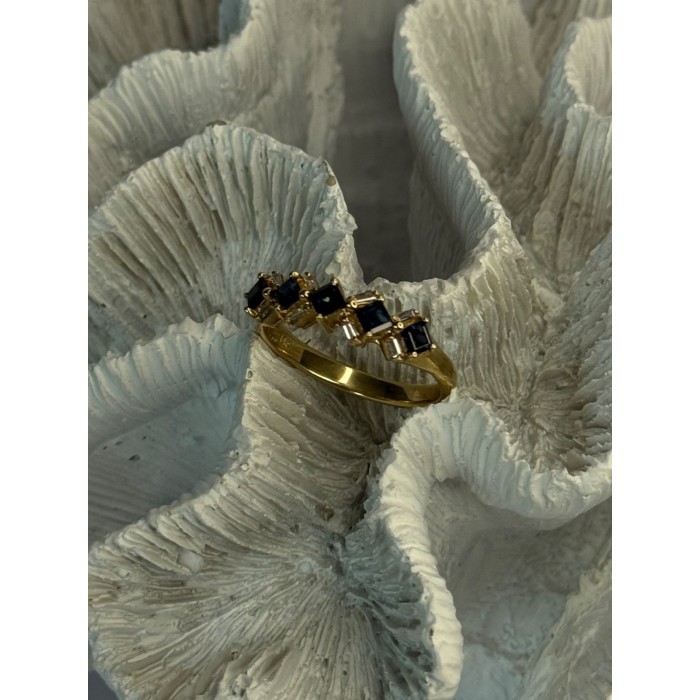 14K Yellow Gold Sapphire & Beryl Ring Size 10