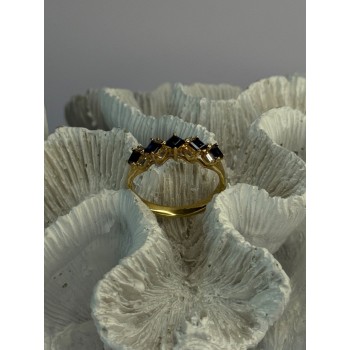 14K Yellow Gold Sapphire & Beryl Ring Size 10