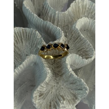 14K Yellow Gold Sapphire & Beryl Ring Size 10