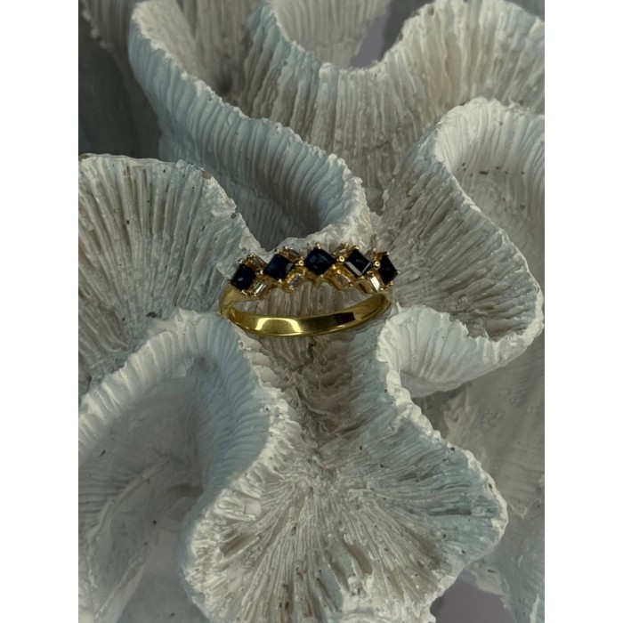 14K Yellow Gold Sapphire & Beryl Ring Size 10