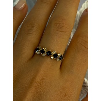 14K Yellow Gold Sapphire & Beryl Ring Size 10