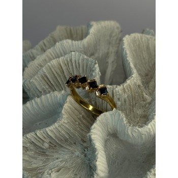 14K Yellow Gold Sapphire & Beryl Ring Size 10