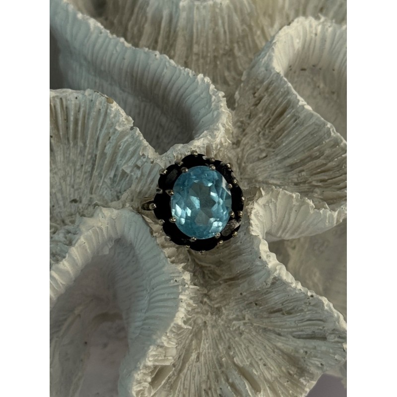 925 Sterling Silver Topaz & Sapphire Flower Ring Size 5.5