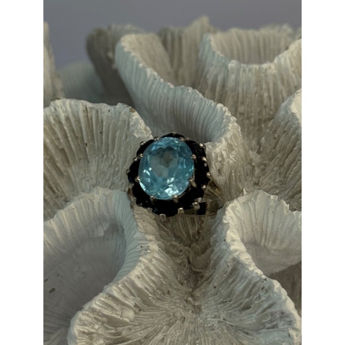 925 Sterling Silver Topaz & Sapphire Flower Ring Size 5.5